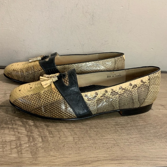 EXOTIC! Men's DE LA RENTIS Genuine Snakeskin & Lizard TASSEL Dress LOAFERS Shoes - Picture 1 of 9